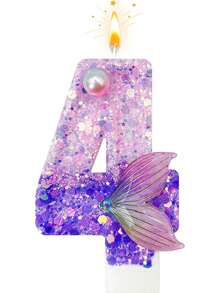 Nến trang trí bánh sinh nhật hình đuôi nàng tiên cá màu tím ombre đính pha lê số 0-9. - Xem 7