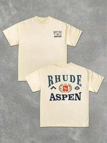 2026 Summer Men's T-Shirt, Men's Casual Crew Neck Short Sleeved T-Shirt With Elegant And Luxurious "RHUDE ASPEN"  - Themed Camisas Para Hombre - 杏色 - 查看 1