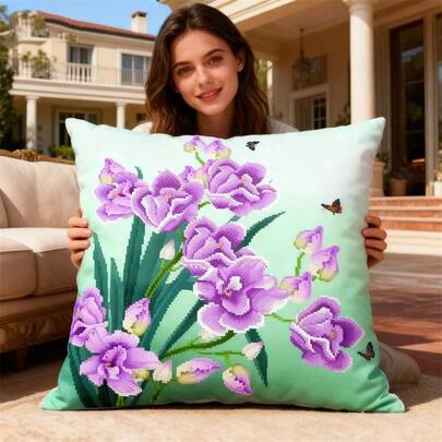 SNA 2026 New 5D Cross Stitch Cushion Cover Kit, DIY Handmade Embroidery Printed Cushion Cover Painting Accessories, Fabric, DIY Craft Embroidery Set, Cross Stitch Set, Crochet Set, Punch Needle Set, Sewing Accessories, Sewing Kit, Embroidery Thread, Craft Supplies, Embroidery Kit, Beginner Sewing Pattern
