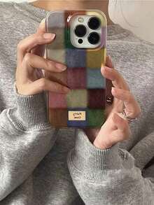 Funda protectora a cuadros de colores retro compatible con iPhone 16 Pro Max, modelos nuevos 15/17, 14 Pro/13, 12, 11XR, cubierta suave de TPU a prueba de golpes, otoño/invierno - 1 pieza - Ver 3