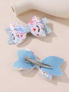 2 chiếc kẹp tóc nơ xinh xắn cho bé gái, có đính kim tuyến, thích hợp để sử dụng hàng ngày vào mùa xuân và mùa hè. - Nhiều màu - Xem 3