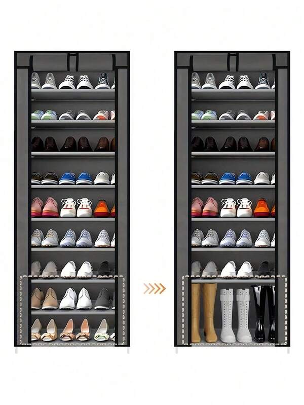 Space-Saving Shoe Rack With Cover - 9-Tier Vertical Shoe Storage Cabinet, Easy To Assemble, Suitable For Large Families, Sturdy Adjustable Shoe Organizer, Ideal For Fashion Enthusiasts, High Capacity Dust-Proof Shoe Rack, Maximize Closet Space, All-Season Shoe Storage