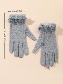 豹纹网眼手套，女士透明动物纹全指手套，复古时尚手套，日常复古蕾丝袖口手套，蕾丝手套，白色手套，手套，茶会帽和手套，茶会手套，优雅手套，女士蕾丝手套 - 豹紋 - 查看 2