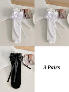 1/3 双春夏薄款过膝袜，芭蕾舞鞋款中筒袜，洛丽塔蝴蝶结袜，网眼镂空无跟长袜，蕾丝边直筒袜，心形图案袜 - 彩色 - 查看 27