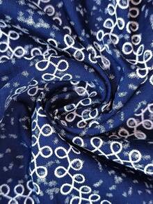 Áo kiểu nữ phong cách Bohemian, họa tiết phối màu, cổ chữ V, tay dài, bo chun, thích hợp cho kỳ nghỉ hè. - Màu xanh hải quân - Xem 3