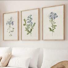 一套三幅复古蓝色植物画廊墙面艺术印刷品，乡村风格墙面装饰，花卉艺术帆布海报，乡村农舍风格装饰，适用于客厅、卧室、厨房、餐厅、咖啡厅、家庭办公室、走廊、家居和房间装饰 - 彩色 - 查看 11