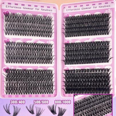 570pcs D-Curl Fluffy Eyelash Extensions Kit, High Capacity DIY Eyelash Extension Set, Suitable For Beginners, Long-Lasting And Durable, Mixed Single Lash Styles, DIY Lash Clusters, Easy To Create Charming Eyes At Home, Beauty Essential, Large Capacity Eyelash Set, Suitable For Travel, Daily Wear (Suitable For Beginners), Wedding, Date, Party, Holiday, Also Ideal As Christmas/Halloween/Gift Eyelash Set.