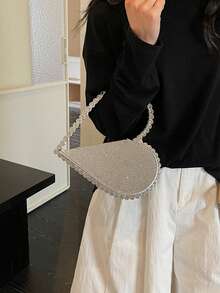 Túi xách hình trái tim đính kim cương lấp lánh, ví cầm tay dạ hội sang trọng đính đá quý, túi dự tiệc pha lê sáng bóng, phong cách quý phái thanh lịch tinh tế. - Bạc - Xem 2