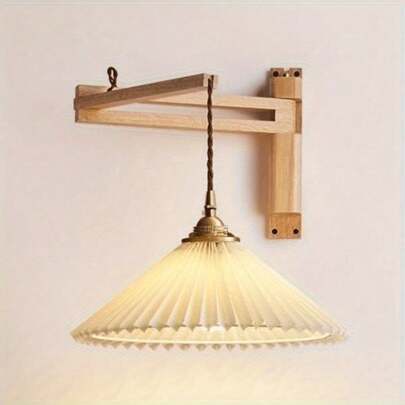 24cm Industrial Style Adjustable Wooden Swing Arm Wall Lamp Holder, Walnut Color Wooden Reading Light Fixture For Bedroom, Living Room, Easy Installation