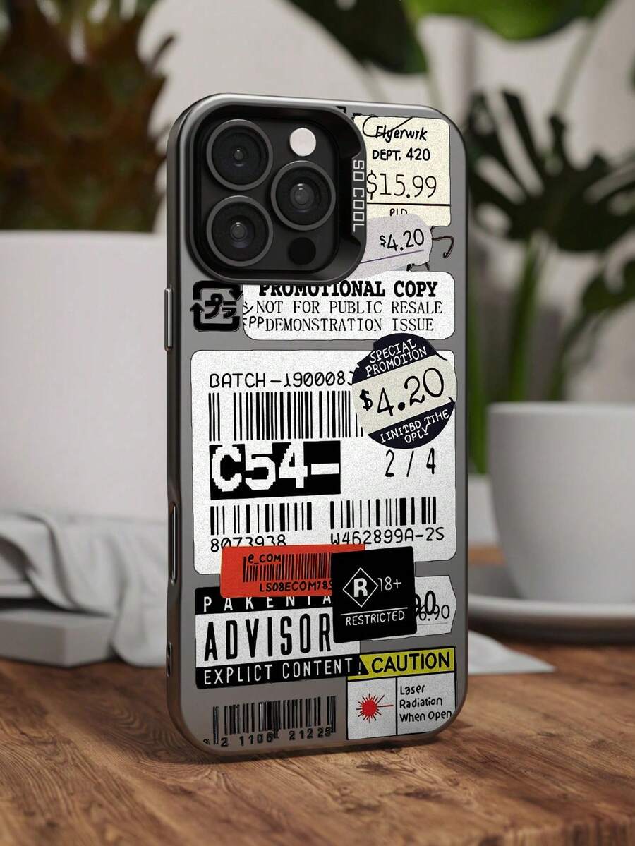 1个适用于苹果13/14 Pro Max/11的透明黑色IMD材质手机壳，带摄像头开孔和个性化标签图案，防水、防震、防摔、防刮花 - 白色 - 查看 1