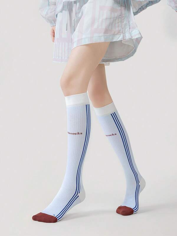 1 par de calcetines deportivos para pantorrilla de mujer, calcetines de retazos multicolor, adecuados para deportes, senderismo, ciclismo, yoga, todas las estaciones, tallas europeas y americanas, cómodos y transpirables, duraderos, colores vibrantes