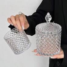 1pc Crystal Glass Storage Jar With Lid, Jewelry Organizer, Candle Holder, Gift, Wedding/Birthday Desktop Decor, Kitchen Supplies, Christmas Gift - Multicolor B - View 5