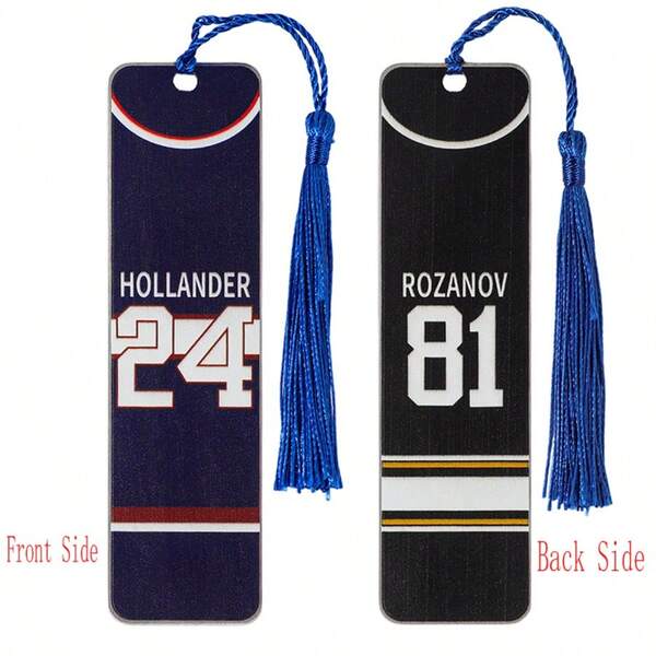 Marcapáginas de metal con temática de jersey de hockey sobre hielo de doble cara, impreso con los patrones de los números 24 y 81, ideal para fans de novelas románticas de deportes competitivos intensos, y regalos perfectos para cumpleaños y festivales
