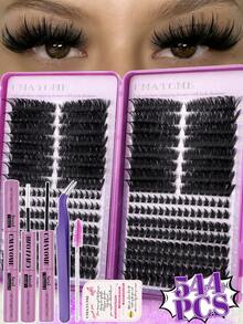 608/544 Clustered False Eyelashes, Single-Lash Extensions, 10-18mm DIY Lash Clusters, Waterproof, Super Thick, Includes Eyelash Glue, Tweezers, 3D Lashes, Russian Thick Lashes. Suitable For Heavy Makeup, Everyday Makeup, Cosplay, Full Makeup Looks, And Daily Wear. - Multicolor - View 5