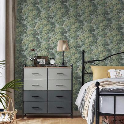 Giấy dán tường tự dính màu xanh đậm, họa tiết thực vật, giấy dán tường cổ điển, giấy dán tường rừng, giấy dán tường tự dính có thể tháo rời cho phòng ngủ, phòng tắm, lối vào, tủ, chống thấm nước, chất liệu vinyl.