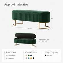 EcoHarbor Living - Banco de almacenamiento de terciopelo de 50 pulgadas otomano extremo tapizado de la cama con patas doradas asiento para reposapiés de entrada - Gris - Ver 4