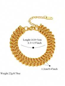 RAYQUEEN 1pc Stainless Steel Geometric Retro Hip-Hop Cool Bracelet For Women, Suitable As Holiday Gift - Yellow Gold - View 8