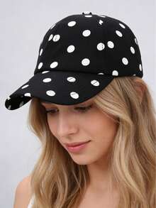 1pc Black & White Breathable Thin Baseball Cap, Unisex Outdoor Sun Protection Visor Hat, Suitable For Students And Couples As Gift, Spring/Summer,Beach,Vacation,Holiday,Travel - Black and White Polka Dots - View 2