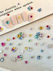 50-200pcs Shiny Multi-Color Heart Nail Diamonds Flatback Rhinestones Small Heart Crystal Nail Studs Professional Gel Nail Decor Accessories - Multicolor - View 2