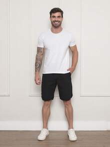 Men's Bermuda Shorts In Twill Fabric With Elastic Waistband - Black - View 2