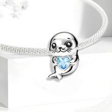 1颗925纯银印章吊坠珠，适合女士手链和项链DIY首饰制作及日常装饰 - 海豹 - 查看 3