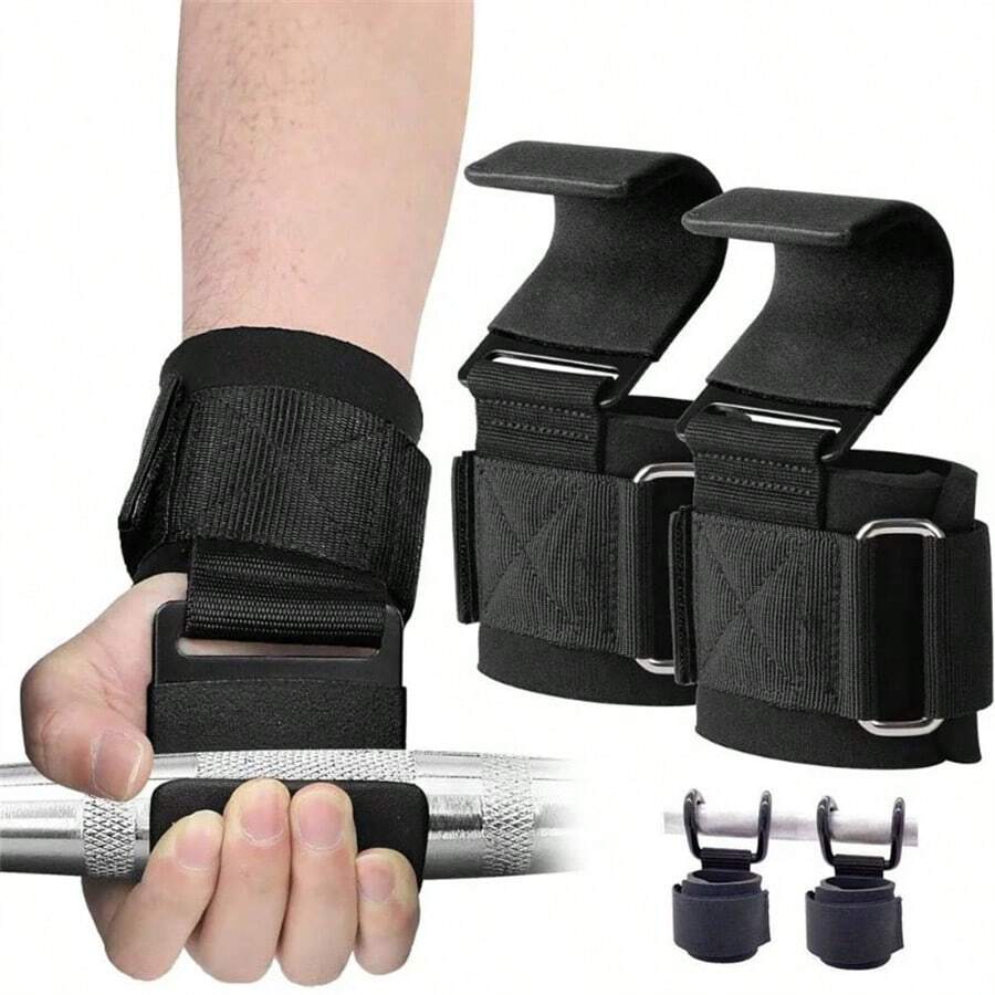 1 Pair Lifting Hook Grip Handle With Wrist Wrap, Gym Barbell Wrist Strap, Weightlifting Hook, Pull-Up Power Grip Gloves, Anti-Slip Strength Training Hook, Premium