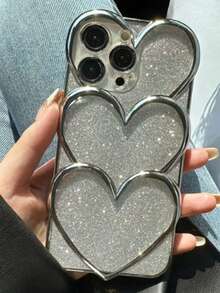 镀金爱心图案苹果13 Pro Max手机壳，兼容苹果11，保护套 - 無色 - 查看 2