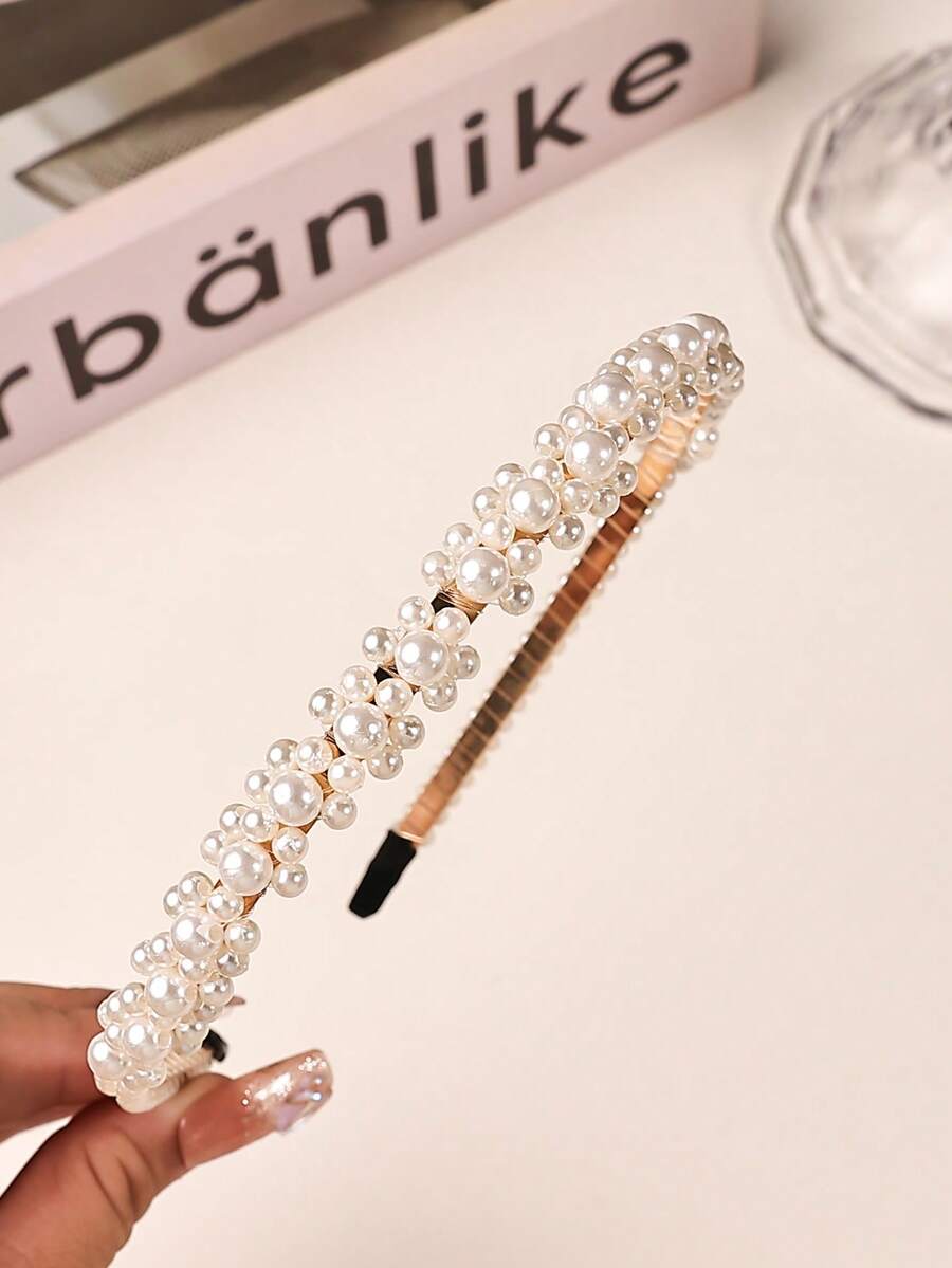 1pc Faux Pearl Headband, Elegant Versatile Streetwear Cute Daily Headband Hair Band Hair Hoop,Summer,Holiday,Travel - Multicolor - View 1
