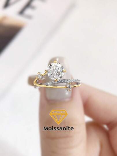 1 chiếc nhẫn Moissanite bầu trời sao 1.0 carat, bạc sterling 925, trang sức cưới/đính hôn/sinh nhật/kỷ niệm sang trọng, thanh lịch dành cho bạn thân/người yêu.