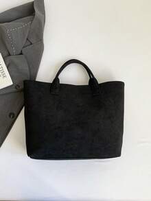 复古大容量女士手提包，字母印花简约设计，通勤百搭 - 黑色 - 查看 9