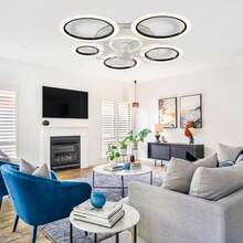 Modern 5-Ring LED Ceiling Fan With Light, Flush Mount Dimmable Fan Light With Remote, Quiet Bladeless Ceiling Fan For Bedroom Living Room - one-size - View 2