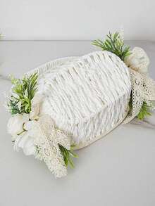 Large White Flower Girl Basket With Satin Ribbon Bow, Suitable For Wedding Flower Girl - 1PC - View 5