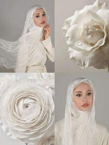 1 Pc Solid-Color Crepe Wrap Hair Hijab, Prayer Headscarf Long Robe, Multipurpose Hair Accessory, Lightweight Shawl - Multicolor - View 8
