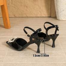 尖头露跟凉鞋，细跟，搭扣设计，时尚简约 - 黑色 - 查看 6