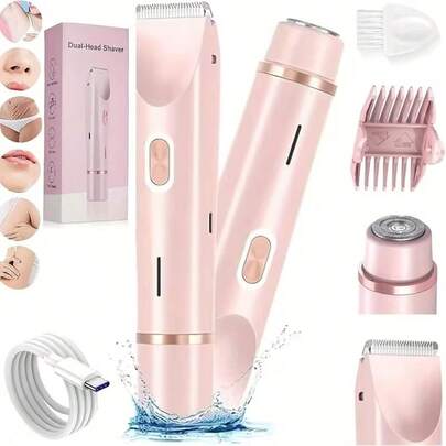 【限量版礼盒套装】女士双头电动理发器，1 件装，可充电锂电池，IPX7 级防水，USB 充电，多功能比基尼修剪器和面部剃毛器，适用于手臂和腿部，理想的母亲节礼物