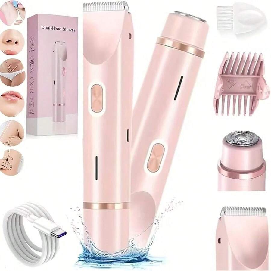 [Bộ quà tặng phiên bản giới hạn] 1 Máy tỉa lông điện hai đầu dành cho nữ, pin lithium sạc lại được, chống nước IPX7, sạc USB, đa chức năng dùng để tỉa lông vùng bikini và cạo lông mặt, tay và chân, quà tặng lý tưởng cho Ngày của Mẹ.