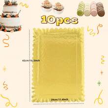 10pcs Gold Rectangular Cake Trays, Heavy Duty Cardboard Trays, Oil-Proof Cake Base, Dessert Display Cupcake Decoration Serving Platter, Suitable For Birthday Party Wedding Catering - Gold - View 14