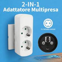 2-In-1 EU Plug Adapter, 250V Schuko Multi-Socket Power Splitter, Portable Double Outlet Wall Plug Extender For Home, Office & Travel, Space-Saving Dual Socket Converter, Black/White Available - 歐規E型插(220-240V) - 查看 2