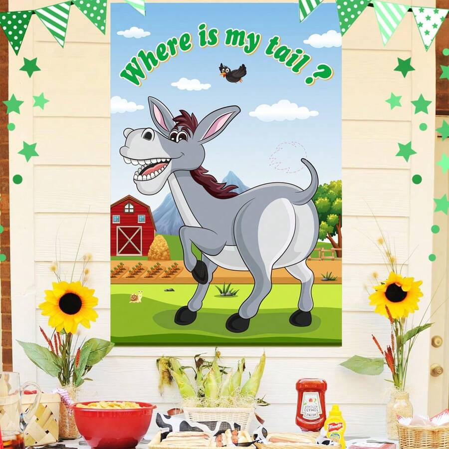套装，包含30张尾巴和0张驴子游戏海报的“给驴子贴尾巴”游戏，适合生日性别揭晓派对、婚礼、节日、嘉年华派对用品 - 海報 - 查看 1