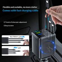 Nuokaiqi 7-In-1 Vehicle Charger, 120W Fast Charging With 70cm Extendable Cable, Built-In 180° Adjustable TYPE-C/IOS Interface And 80cm Extendable Cable, Multi-Functional Vehicle Charger - New - View 4