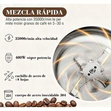 Molino de café eléctrico, molinillo de especias plateado de 150-300 W Funcionamiento con un solo toque para moler granos de café, especias, hierbas secas, frutos secos y mucho más. - Negro - Ver 9