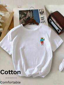 2026 Women's Solid Color Round Neck Short-Sleeved T-Shirt, Super Loose Fit, 100% Cotton, Soft And Comfortable, Everyday Casual, Streetwear, With A Cheerful Floral And Sun Pattern - 銀行 10 - 查看 7