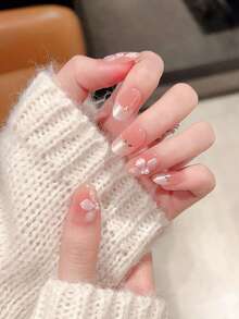 10 piezas de uñas postizas hechas a mano, para el Día de San Valentín, primavera y verano, de forma redonda, uñas postizas cortas, uñas falsas, uñas postizas acrílicas, uñas postizas hechas a mano, desmontables y reutilizables - Multicolor - Ver 5