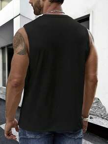 1PC Men's Vest With "Vibrant It Is What It Is" Print Design, 180g Pure Cotton Vest, Seamless, Sweat-Wicking, 100% Cotton, Loose American-Style Tank Top For Sports And Fitness. - 黑色 - 查看 2