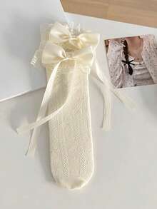 1/3 双春夏薄款过膝袜，芭蕾舞鞋款中筒袜，洛丽塔蝴蝶结袜，网眼镂空无跟长袜，蕾丝边直筒袜，心形图案袜 - 彩色 - 查看 15