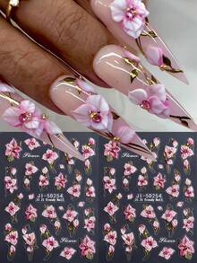 Spring & Summer Gold Framed White Floral Pattern Nail Art Stickers Set, Self-Adhesive Decorative Tools, Nail Jewelry Accessories - Multicolor - View 7