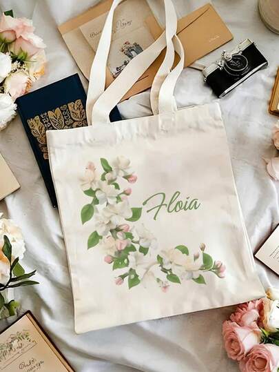 Customized Floral Tote Bag - Fashion Handbag, Multifunctional Tote, Personalized Letter Printed Shopping Bag - Ideal For Shopaholic Women, Personalized Bridesmaid Gift, Wedding Event Tote, Unique Name Gift, Mother's Day Gift