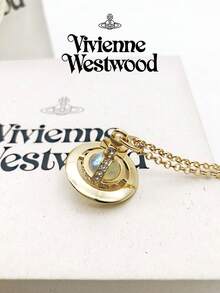 Vivienne Westwood Bộ sưu tập mặt dây chuyền Tiny Orb mới, dây chuyền Aurora Pilot cỡ trung, mạ vàng, bằng đồng thau, đính đá lấp lánh. - Vàng - Xem 7