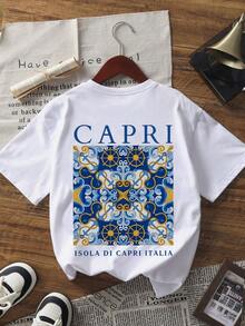 Áo thun trắng tay ngắn cổ tròn in họa tiết phong cách Ý tối giản mùa hè mới, thời trang đa năng, thích hợp mặc thường ngày cho nữ. - trắng - Xem 2