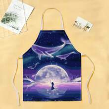 1pc Whale & Swing Pattern Apron, Creative Funny Fashionable Printed Apron, Kitchen Cooking Cleaning Apron, Innovative Home Apron - Multicolor - View 4